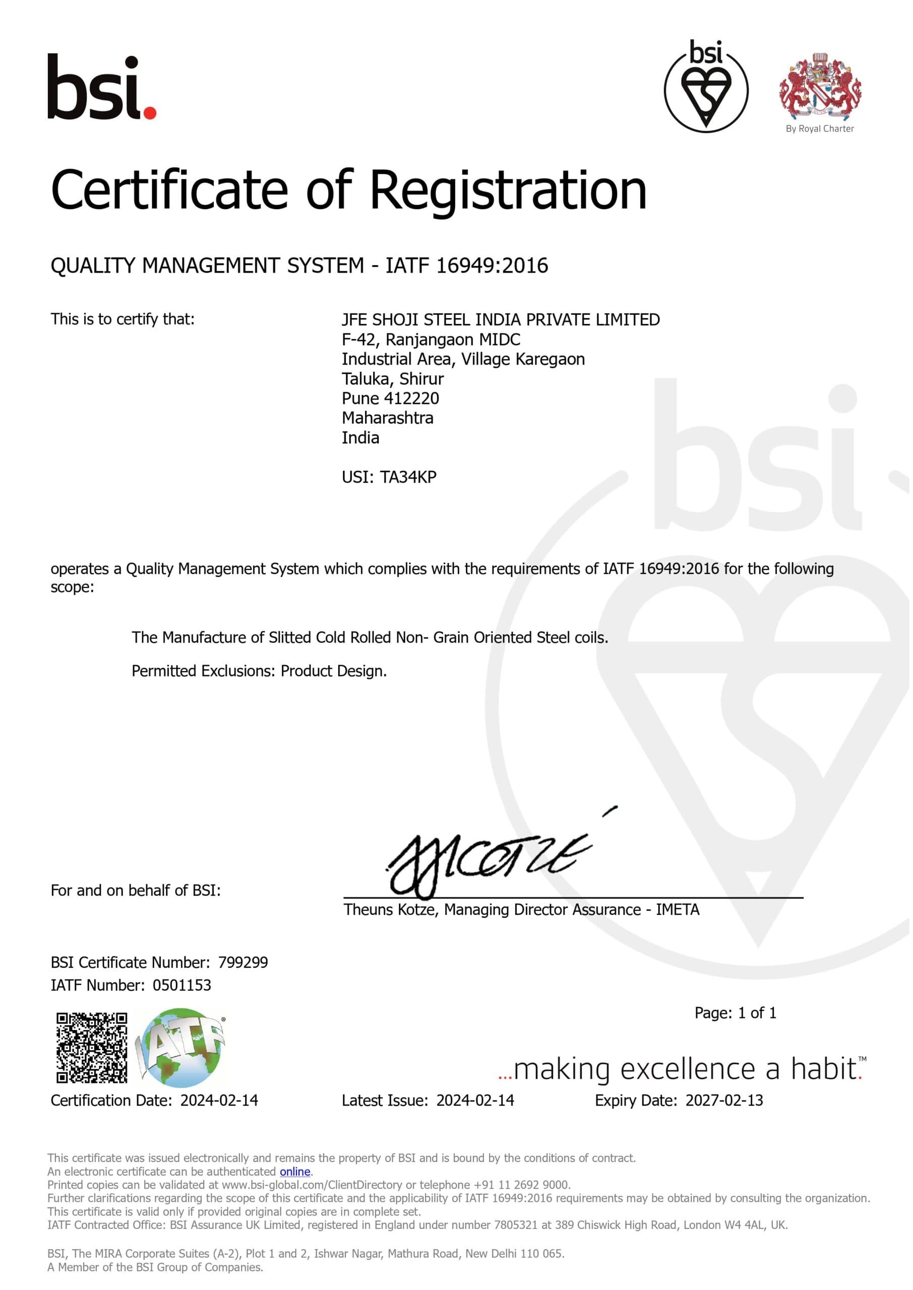 BSI Certificate of Registration - ISO 9001:2015