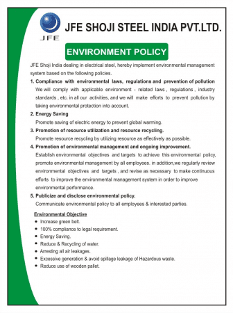 JFE Shoji Steel India Environment Policy document