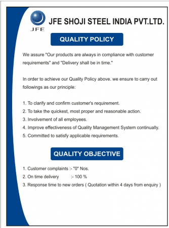 JFE Shoji Steel India Quality Policy document