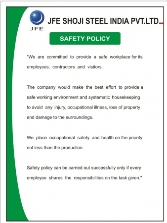 JFE Shoji Steel India Safety Policy document